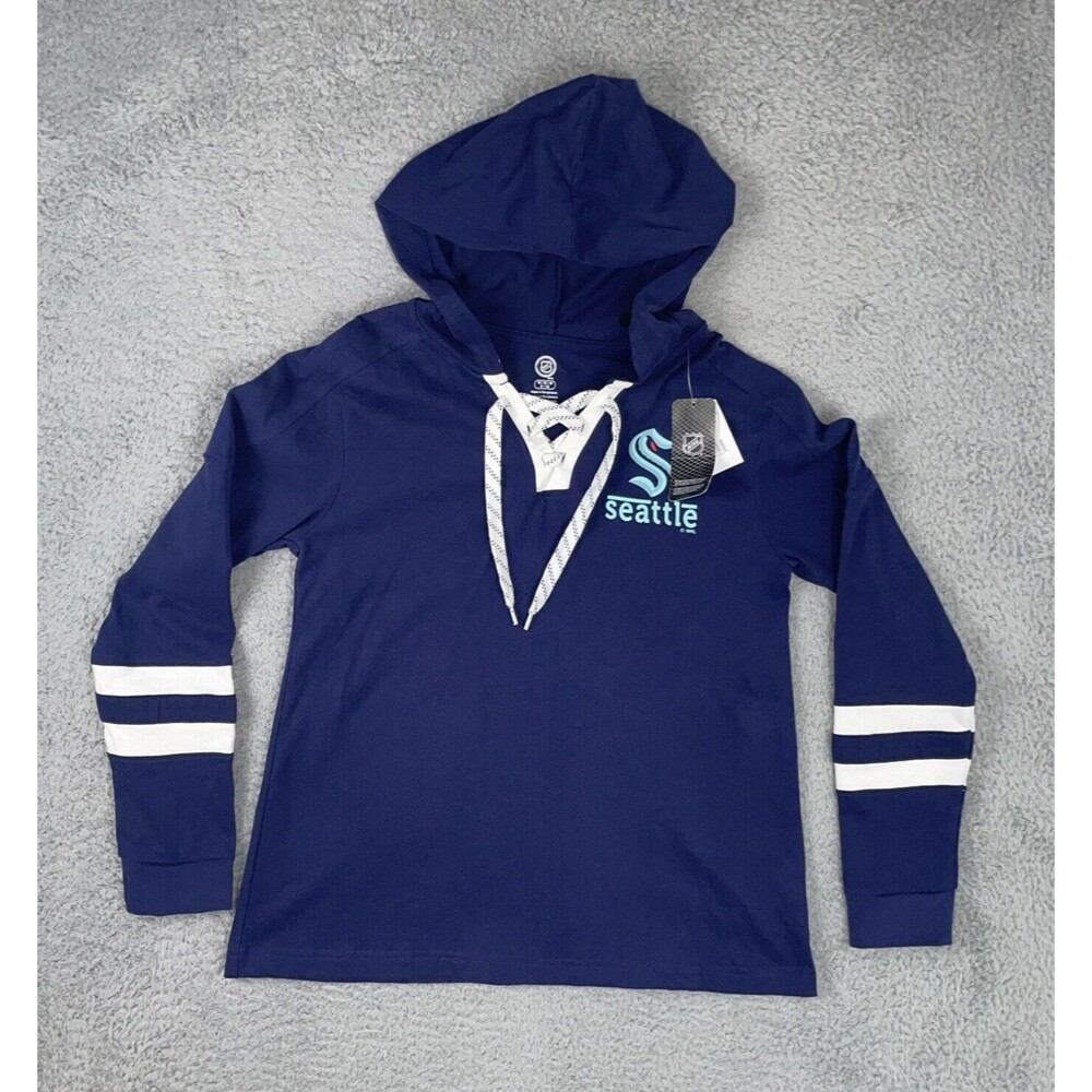 Seattle Kraken Hoodie Womens Medium 8/10 Navy Blue Jersey Long Sleeve NHL NWT